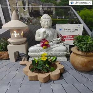 2 Feet Buddha Idol With 26 Inch Japanese Lantern And Bonsai Planter