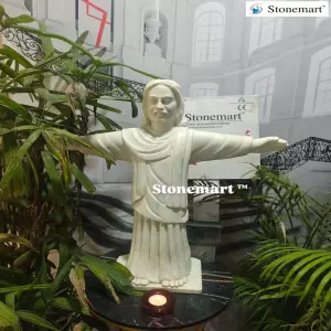 Handcrafted White Marble Stone Jesus Christ Statue For Home And Church