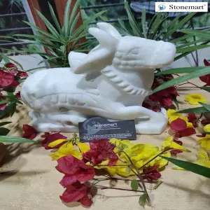 10 Inch White Marble Nandi For Temple