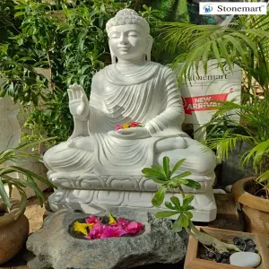 Sold To Nagpur, Maharashtra 3 Feet, Approx 180 Kg Marble Buddha Idol In Abhaya Mudra