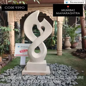 Sold To Mumbai, Maharashtra - Pair Of Hand Carved Swan Modern Abstract Stone Sculpture For Farmhouses And Resorts