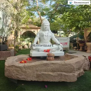 Beautiful Lord Shiva Marble Statue With Big Size Stone Water Fountain For Farmhouses And Resorts