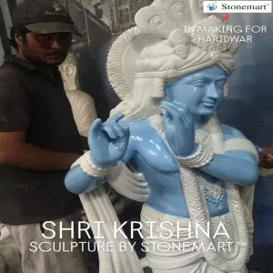 Coloring Hand Carved 5 Feet Marble Shri Krishna Sculpture