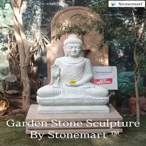 Available - Handcrafted 3 Feet White Marble Buddha Garden Sculpture