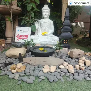 Available - 36 Inch Abhaya Mudra Marble Buddha Idol For Indoor And Outdoor Zen Garden