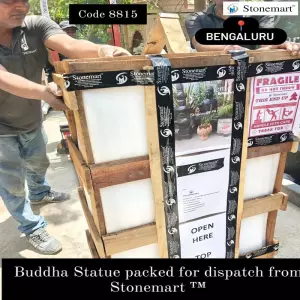 Packing 3Ft Black Stone Buddha Statue For Shipment To Bangalore, Karnataka