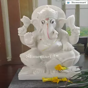 16 Inch Divine Marble Ganesha Idol For Home Temple