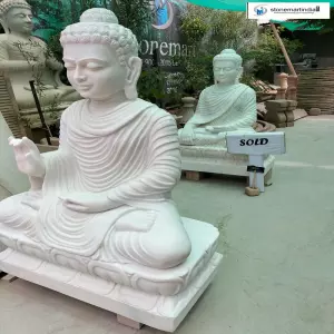 Sold 3 Feet White Marble Buddha Sculptures For Garden