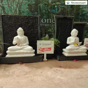39 Inch Granite Fountain With White Marble Buddha Statue In 2 Designs