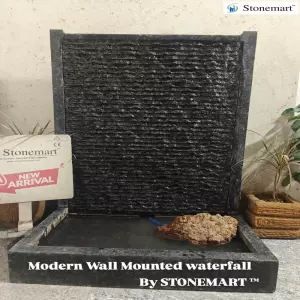 39 Inch Ribbed Granite Water Fountain For Foyer Area, Home And Garden
