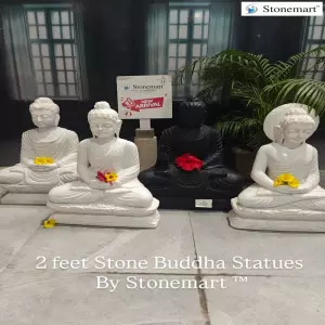 Available - 24 Inch Exquisite Buddha Stone Statues In Black And White Marble