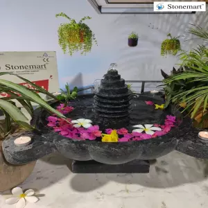 Sold To Udupi, Karnataka 30 Inch Granite Urli Fountain With Provision For Candles