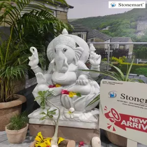 2 Feet Hand Carved White Marble Ganesha Sculpture