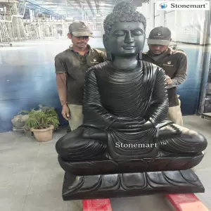 Available - 5 Feet Black Marble Stone Big Size Buddha Statue In Dhyana Mudra For Indoor And Outdoor