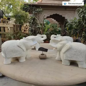 Sold To Ahmednagar, Maharashtra Hand Carved 12 Inch Marble Elephants