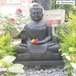 Sold To Raipur, Chhattisgarh 3 Feet Stunning Black Marble Buddha Statue For Home And Garden