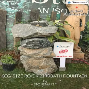 Sold To Alibag, Maharashtra - Natural Stone Bird Bath Fountain With Boulders As A Pedestal