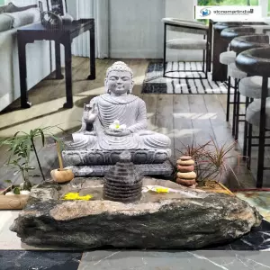 Sold 2 Feet Grey Buddha Statue With Rock Fountain