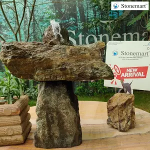24 Inch, 60 Kg Natural Green Rock Birdbath Fountain