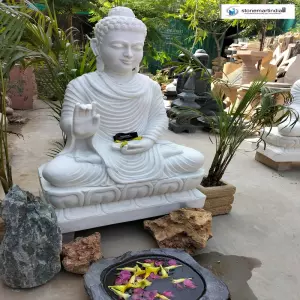 Sold 3 Feet White Buddha Statue For Home Vastu In Abhaya Mudra
