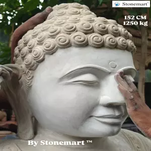 Available - Polishing 152Cm, 1250Kg White Mint Stone Buddha Statue For Outdoor