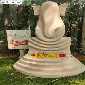 2 Feet Stone Ganesha Modern Abstract Sculpture With Stone Pedestal For Garden Decor