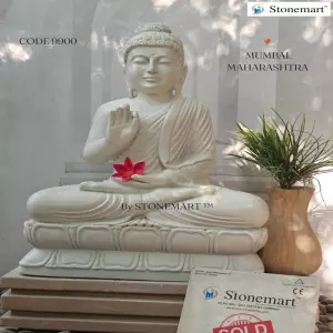 Sold To Mumbai, Maharashtra - 3 Feet White Marble Sitting Gautam Buddha Sculpture For Spiritual Decor