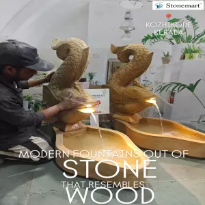 Sold To Kozhikode, Kerala - Pair Of 3.5 Feet Stone Fish Fountains For Modern Entryways