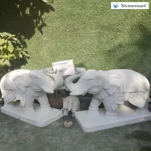 Sold To Rohtak, Haryana 2.5 Feet White Marble Elephants