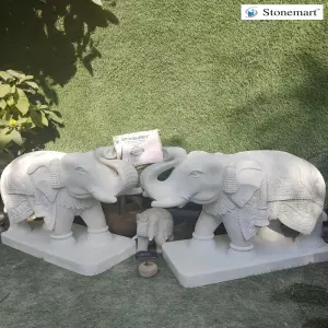 Sold 2.5 Feet White Marble Elephants