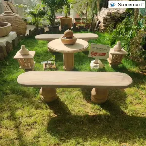 4 Feet Stone Seating With Center Table For Garden, Balcony And Terrace