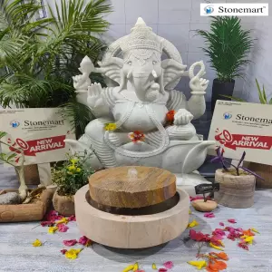 40 Inch Marble Ganesha Statue With Millstone Fountain
