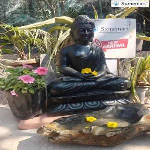Sold To Trichy, Tamil Nadu - 2 Feet Black Marble Meditating Buddha Idol For Home And Garden Decor