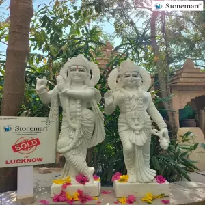 Sold To Lucknow, Uttar Pradesh 38 Inch Radha Krishna Statue Carved In White Marble