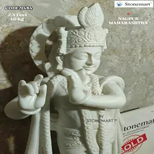 Sold To Nagpur, Maharashtra - Intricately Carved 2.5 Feet Shree Krishna Sculpture Out Of White Marble