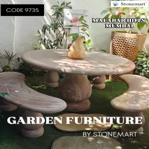 Sold To Mumbai, Maharashtra - Handcrafted Natural Stone Center Table And Bench Set For Garden