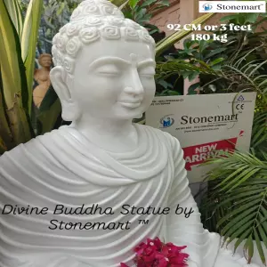 Sold To Ludhiana, Punjab - Life Size White Marble Stone Meditative Buddha Sculpture For Indoor And Outdoor Decor