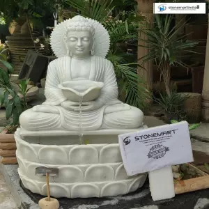 Sold Marble Buddha Fountain With Carved Halo