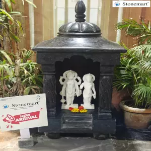 Granite Temple With Serene Lakshmi Narayan Marble Sculpture