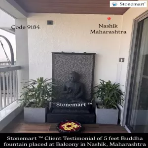 Client Testimonial Of 5 Feet Stone Buddha Fountain Placed In A Balcony In Nashik, Maharashtra