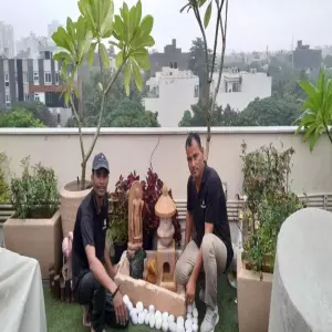Stonemart Team Installing Zen Garden At Client's Place At Gurgaon, Haryana