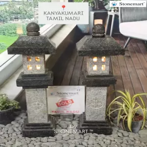 Sold To Kanyakumari, Tamil Nadu - Handcarved Granite Pagoda Lanterns For Indoor And Outdoor