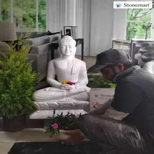 Sold To Madurai, Tamil Nadu 3 Feet Sitting Marble Buddha Idol In Meditation Mudra