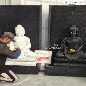 Available - 5 Feet Granite Fountains With Black And White Marble 3 Feet Buddha Sculpture