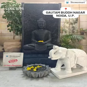 Sold To Noida, Uttar Pradesh - Massive Stone Buddha Fountain With Urli And Elephant Statue