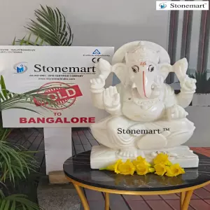 Sold To Bangalore, Karnataka - 16 Inch White Marble Ganesha Moorti For Spiritual Decor