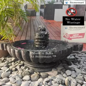 28 Inch Handcarved Granite Urli Bird Bath Water Feature Perfect For Entrances And Lobbies