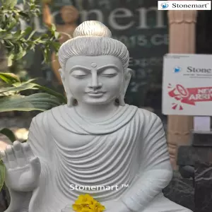 Available - 3 Feet White Marble Stone Abhaya Mudra Buddha Sculpture For Home And Garden Decor