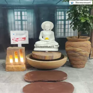 Available - 36 Inch Buddha Water Fountain With Stone Vase, Lantern, And Stepping Stones