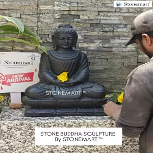 Available - 2 Feet Dhyana Mudra Or Meditating Buddha Idol Out Of Single Block Of Black Marble Stone